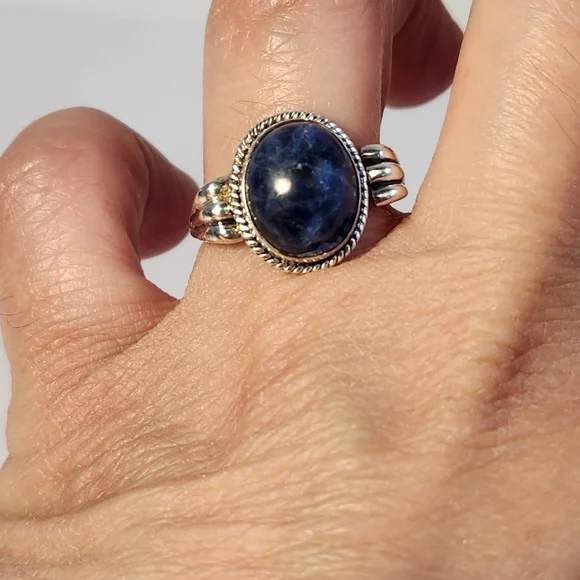 NIB Semi VTG 925 Lapiz Azuli Scroll Cocktail Ring Sz 7 - Picture 10 of 16